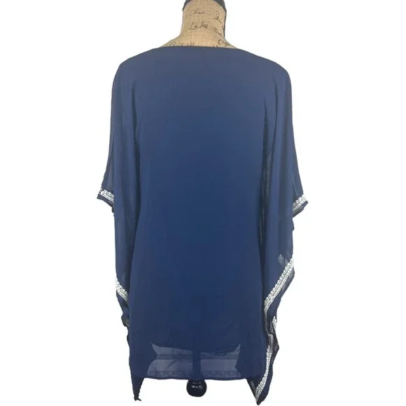 Boston Proper Navy Shell Embellished Kaftan Top XS - Picture 3 of 7